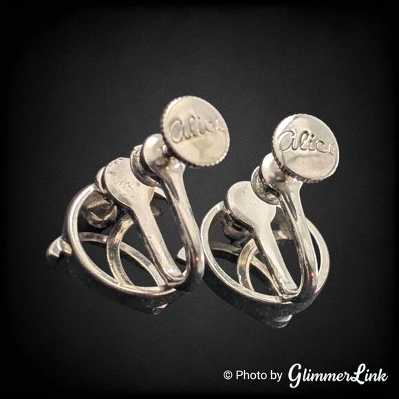 Vintage 1950s Alice Silver Tone Modernist Screw Back Earrings Signed - Picture 6 of 8
